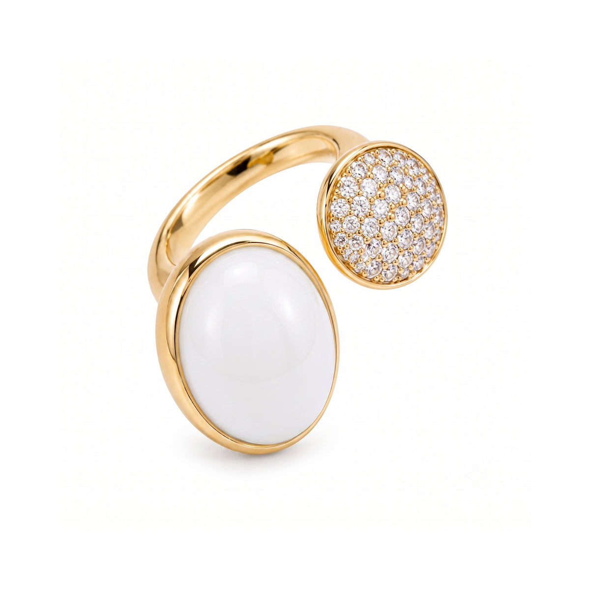 Anillo Ritratto bilogy con ágata blanca y pavé de diamantes en plata 925 bañada en oro de 18K – Les Lulú