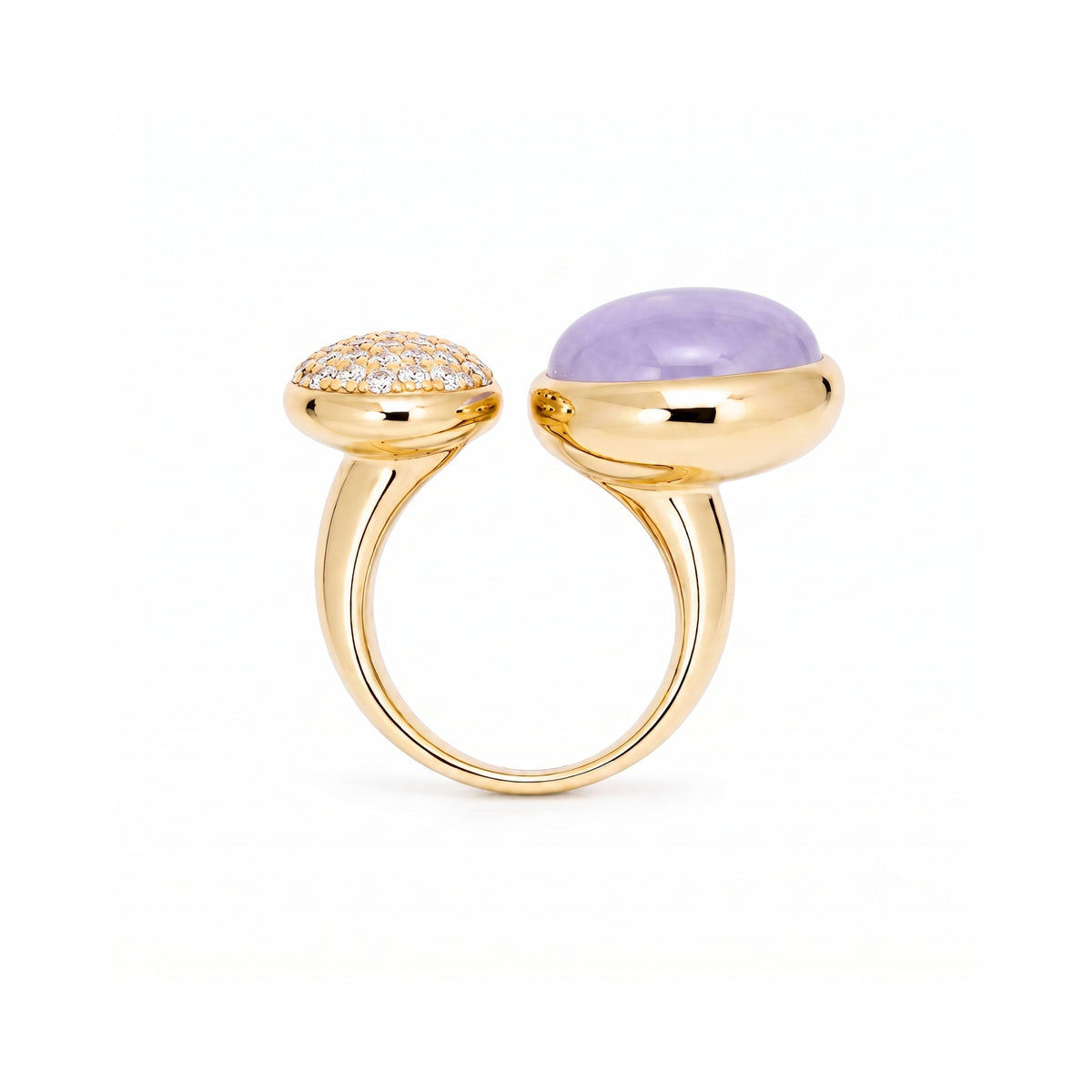 Ring Ritratto bilogy med lavendeljade och diamantpavé i 925 silver pläterat med 18K guld – Les Lulú