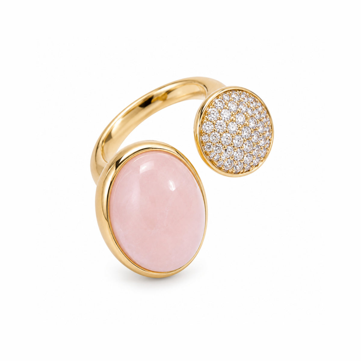Anillo Ritratto bilogy con ópalo rosa y pavé de diamantes en plata 925 bañada en oro de 18K – Les Lulú