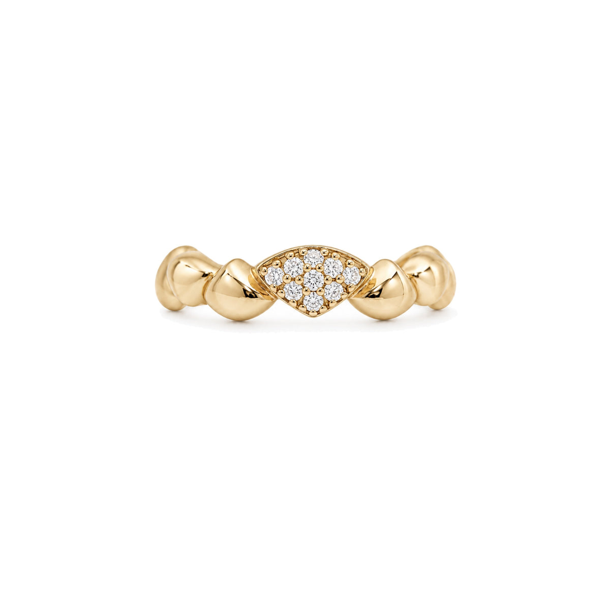 Anello Vela con pavé di diamanti in argento 925 placcato oro 18K – vista di lato – Les Lulú