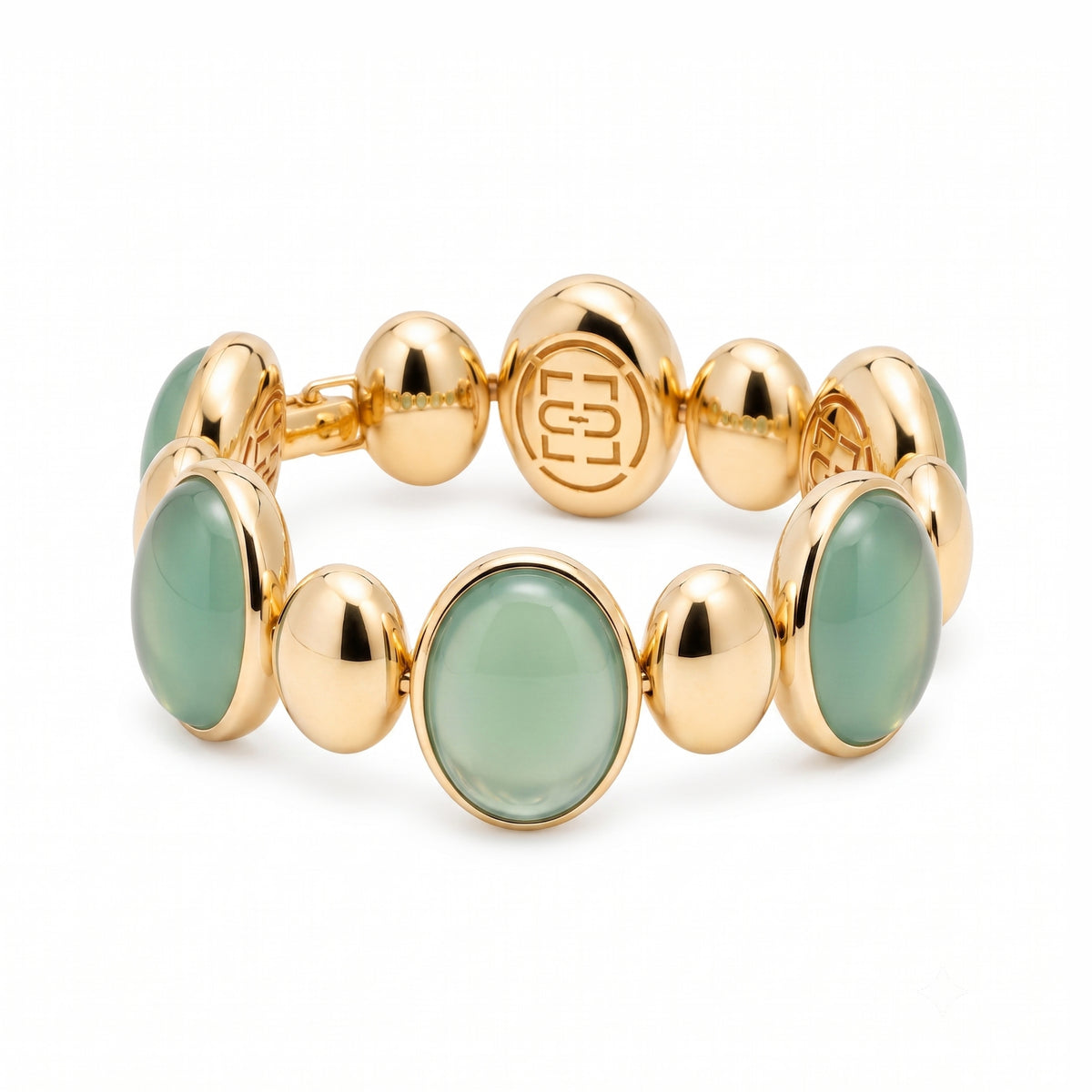 Pulsera Ritratto tennis con calcedonia verde agua en plata 925 bañada en oro de 18K – Les Lulú