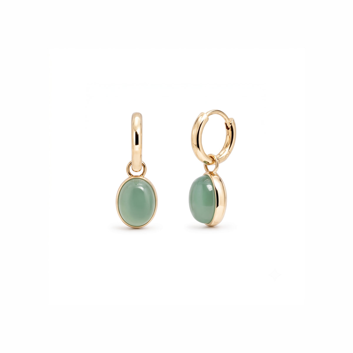 Orecchini Ritratto huggies con calcedonio verde acqua in argento 925 placcato oro 18K – Les Lulú