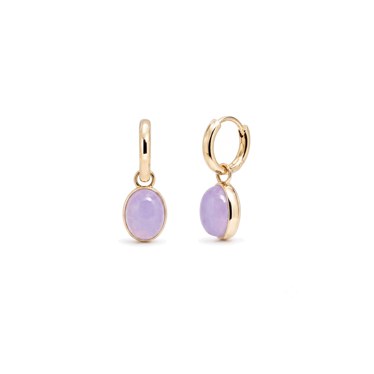 Orecchini Ritratto huggies con giada lavanda in argento 925 placcato oro 18K – Les Lulú