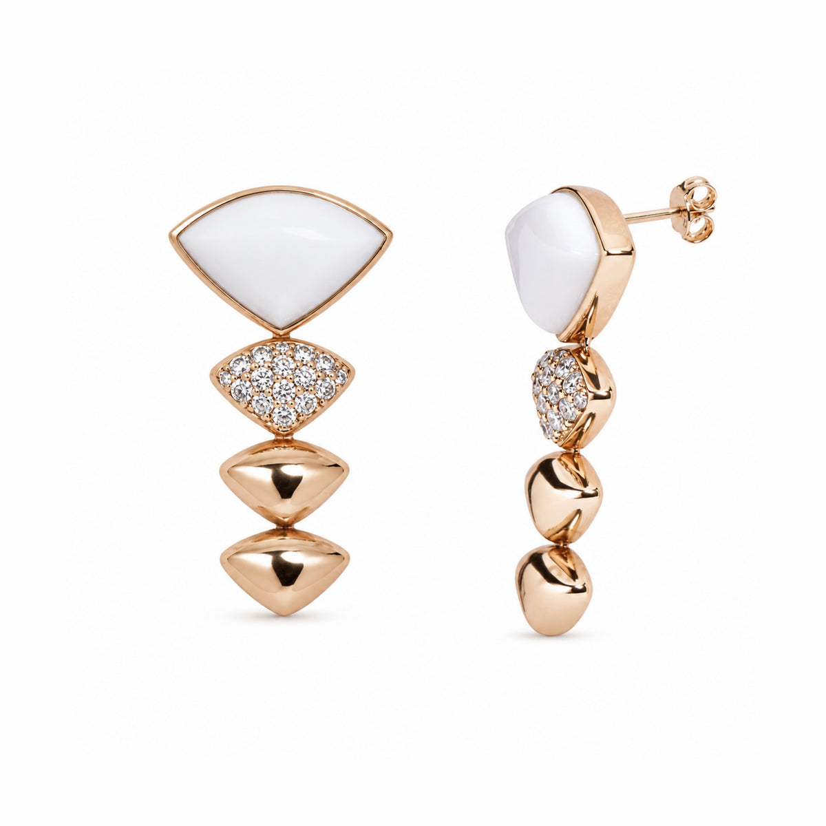 Orecchini Vela con agata bianca e pavé di diamanti in argento 925 placcato oro 18K – Les Lulú