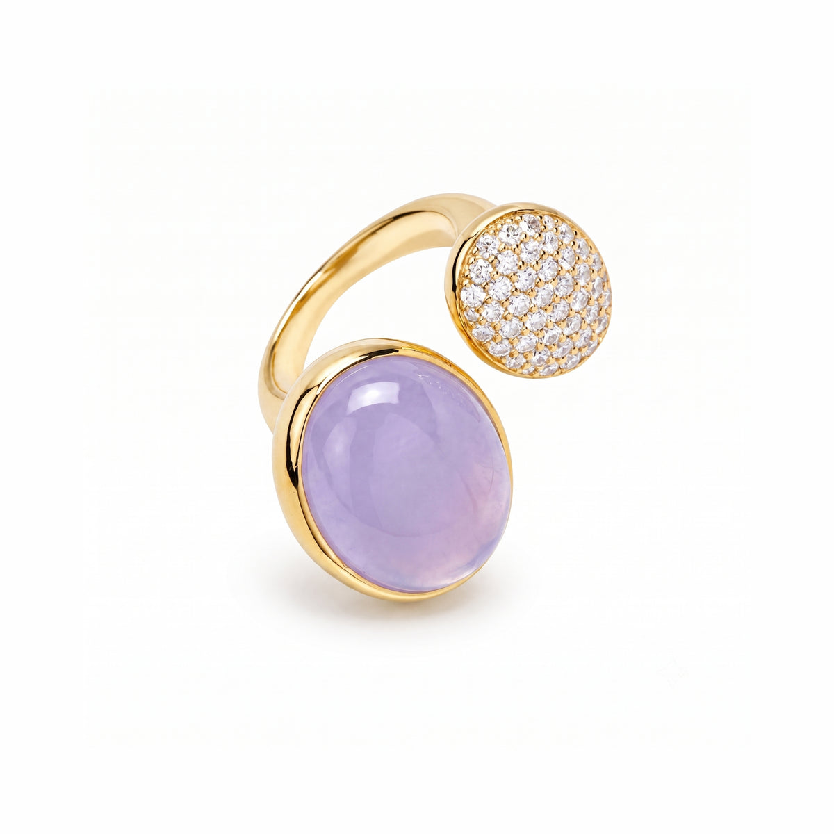 Anello Ritratto bilogy con giada lavanda e pavé di diamanti in argento 925 placcato oro 18K – Les Lulú