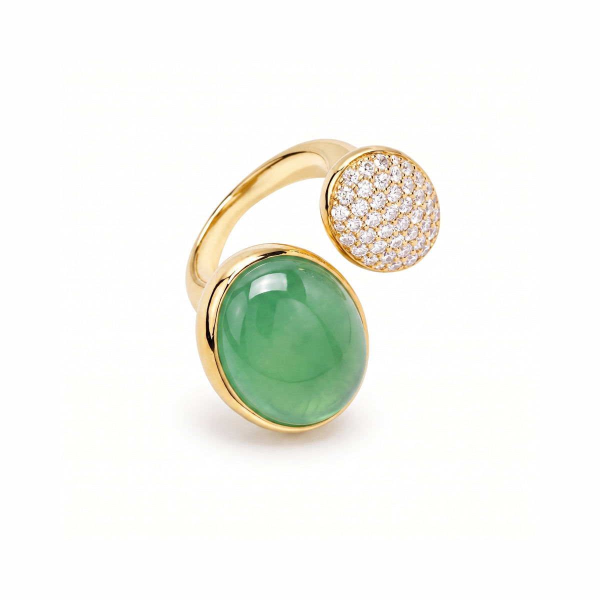 Anello Ritratto bilogy con giada verde e pavé di diamanti in argento 925 placcato oro 18K – Les Lulú
