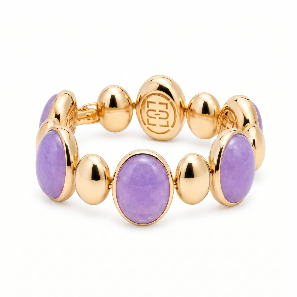 Bracciale Ritratto tennis con giada lavanda in argento 925 placcato oro 18K – Les Lulú
