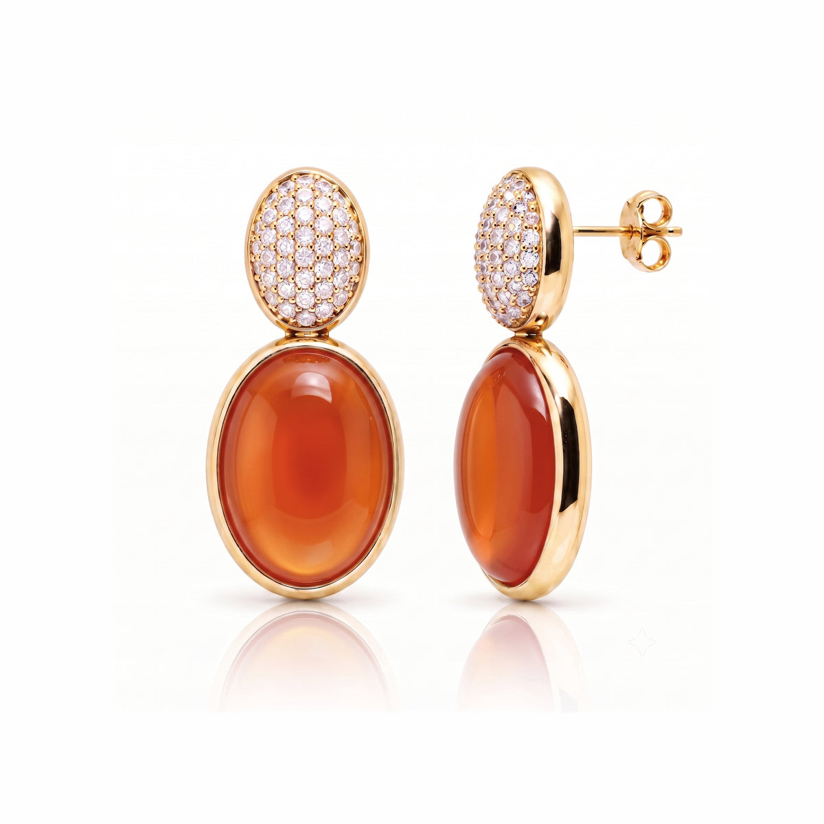 Orecchini Ritratto con corniola e pavé di diamanti in argento 925 placcato oro 18K – Les Lulú