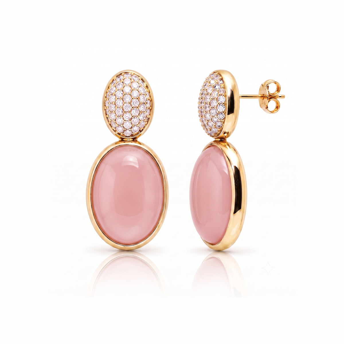 Orecchini Ritratto con opale rosa e pavé di diamanti in argento 925 placcato oro 18K – Les Lulú